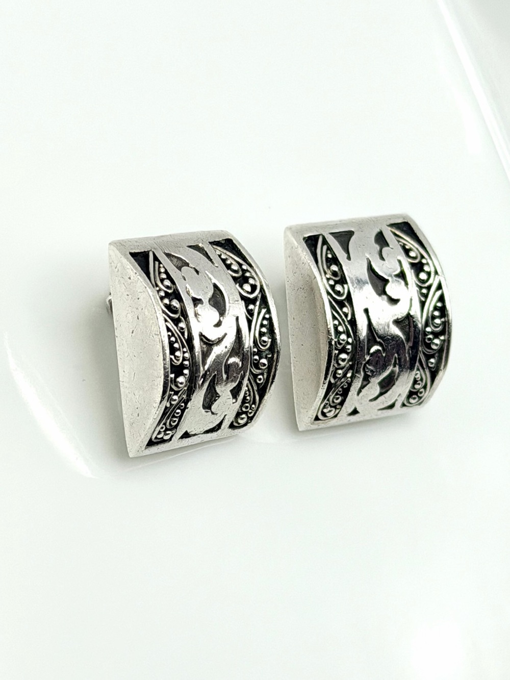 Vintage Lois Hill 925 Sterling Silver Ornate Scroll Clip On Earrings 12g